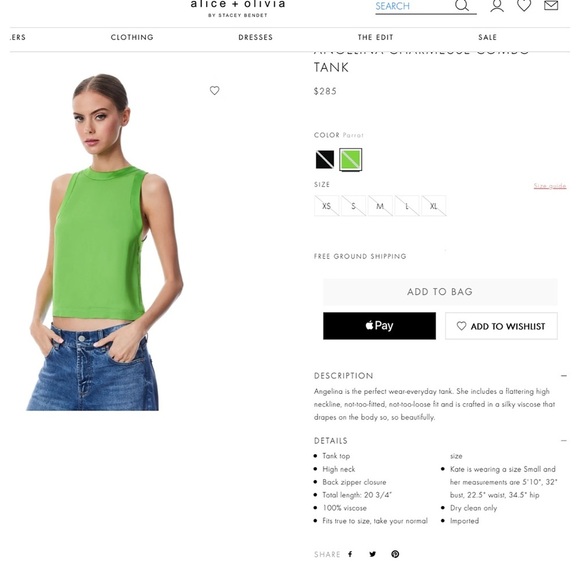 Alice + Olivia Angelina Charmeuse Combo Sleeveless Tank Top - Picture 3 of 15
